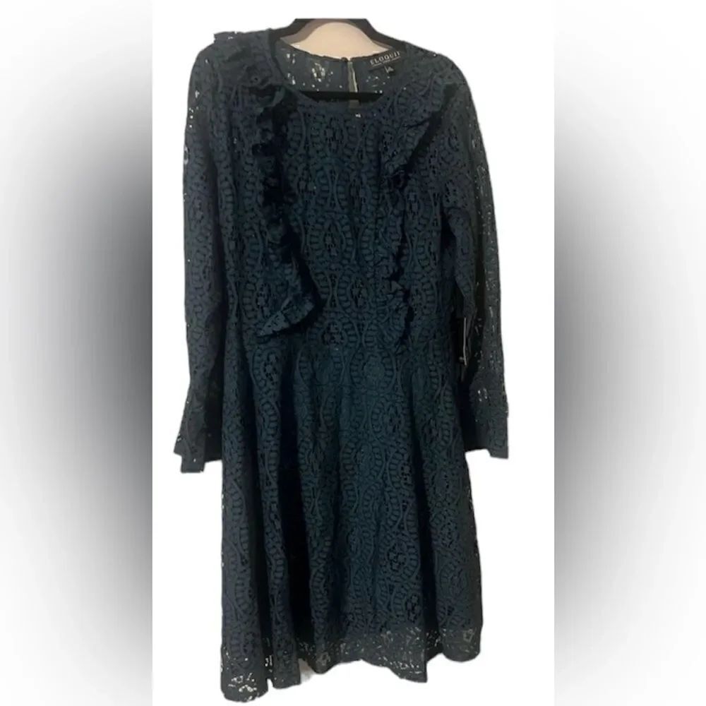 Eloquii Studio Women’s Size 14 Long Sleeve Lace Dress Emerald Green NWT